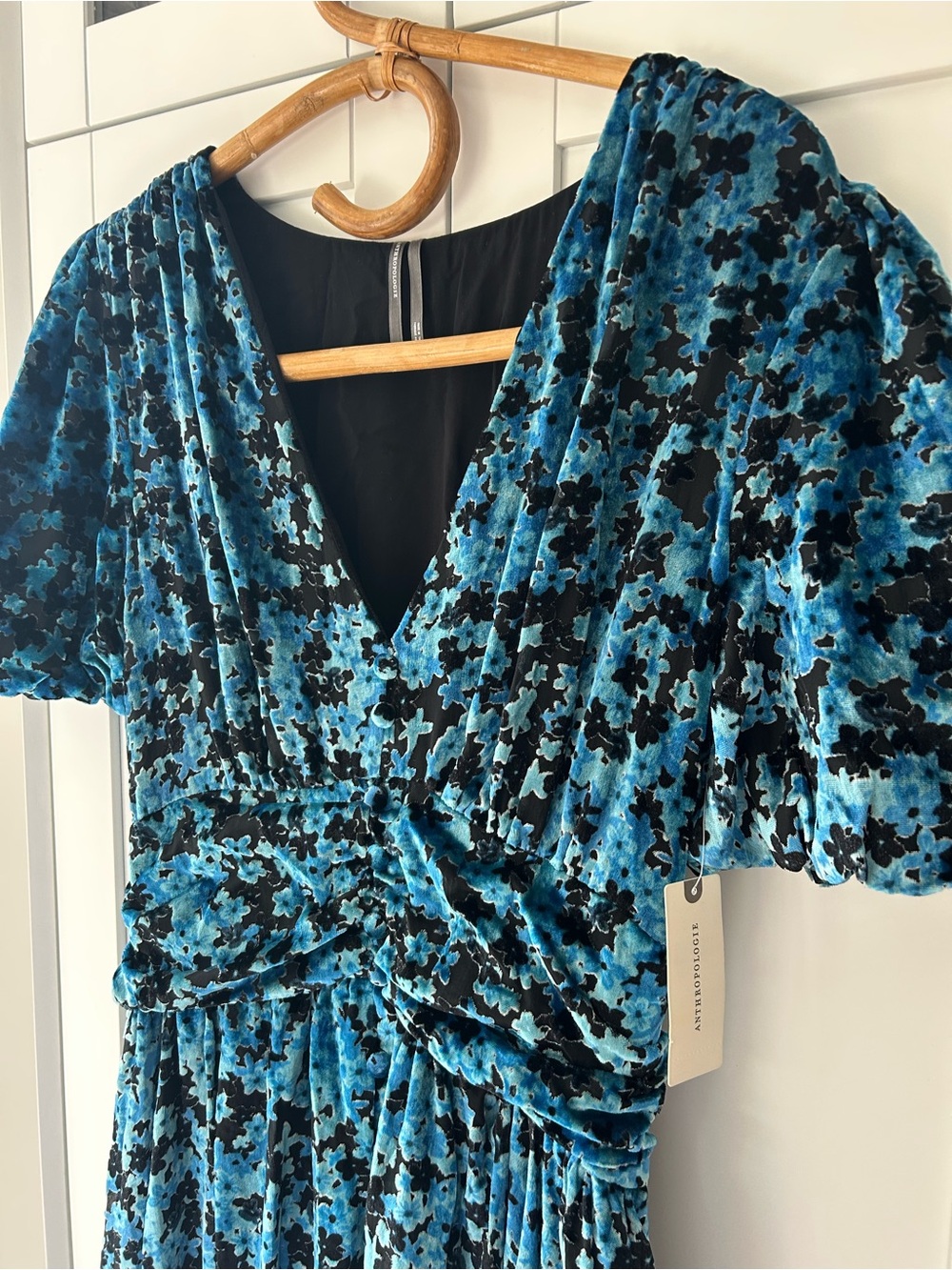 NWT Anthropologie Katerina Blue/Black Floral Velvet V-Neck Maxi Dress Size Small - Picture 5 of 13